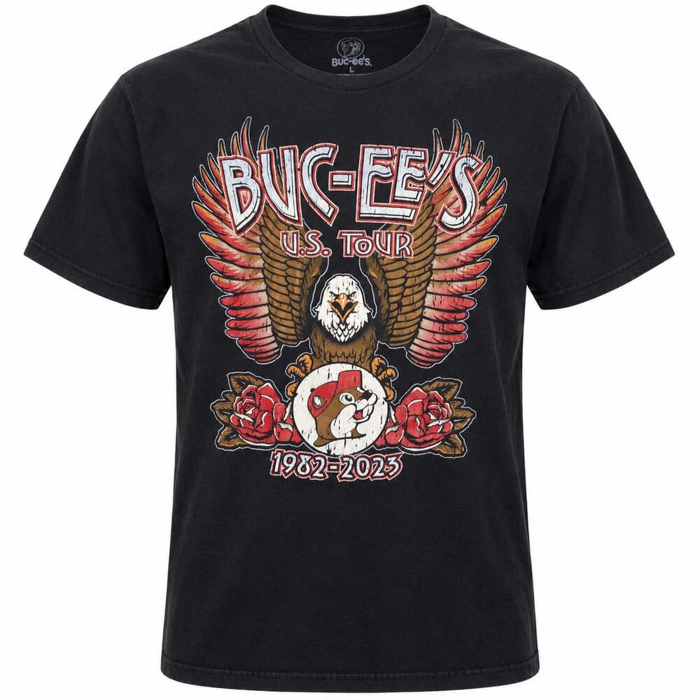 Buc-ee’s U.S. Tour T-Shirt Men’s Large Black 1982-2023 Eagle Beaver Short Sleeve